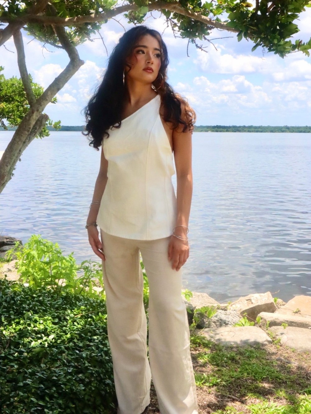 Lucy in the Sky Cream High-Waist Pleated Trousers
